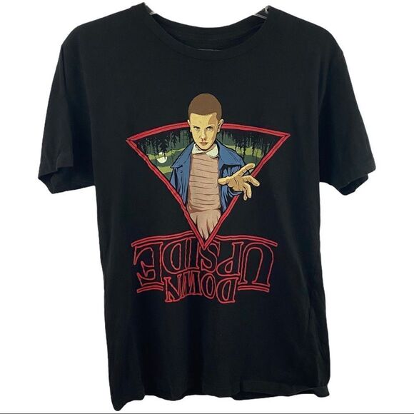 Stranger Things Upside Down Black Graphic T-Shirt - Picture 1 of 4